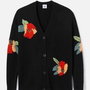 NWOT cabi Coming Up Roses Cardigan (4465); M; Black & Floral